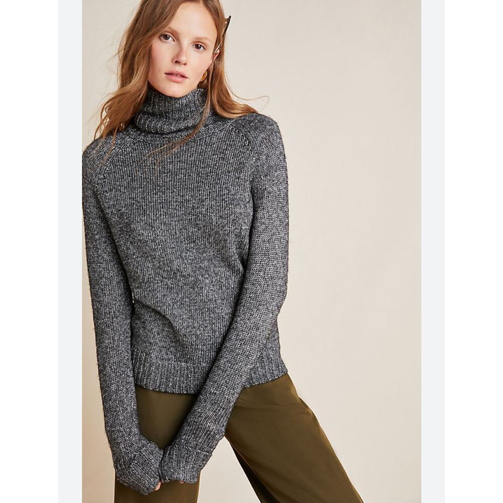 Anthropologie Coretta Shine Black Metallic Silver Marled Long Sleeve Turtleneck